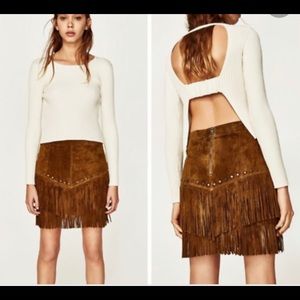 Zara Brown Fringed Suede mini skirt